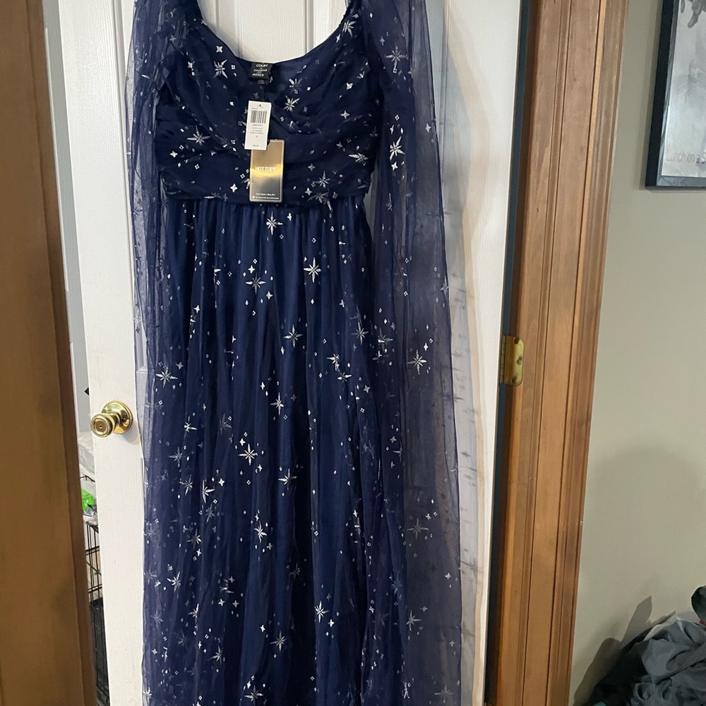 Hot Topic Navy Starry Mesh Maxi Dress